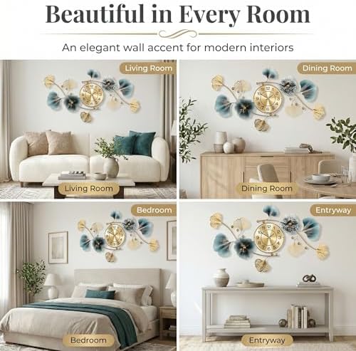 33" 3D Ginkgo Leaf Metal Wall Clock for Home Wall Decor - Image 6
