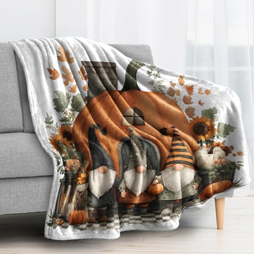 Fall Gnome Blanket, Autumn Pumpkin Fleece Throw Blanket King Size for Couch Bed Sofa, Thanksgiving Blankets and Throws, Decor & Gifts, Super Soft Plush Flannel Blanket, 108x90 - Image 2