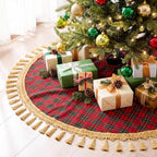 Blueweenly 48 Inch Christmas Tree Skirt, Red and Green Plaid - Image 2