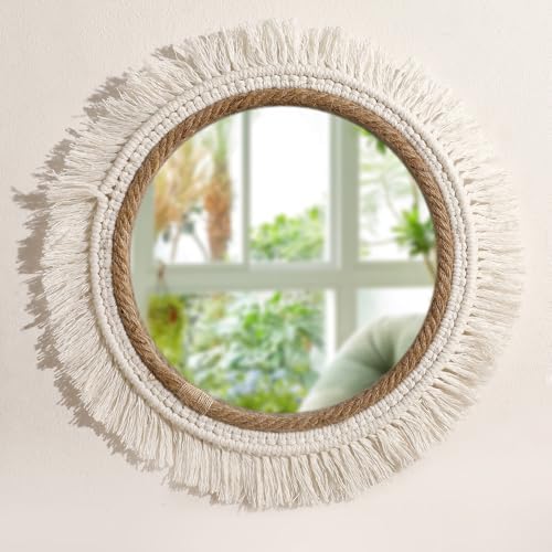 3pcs new Home Boho Decorative Mirrors Macrame Round Mirror Aesthetic Room Decor Hanging Wall Mirror for Bedroom Living Room House Decoration - Image 7