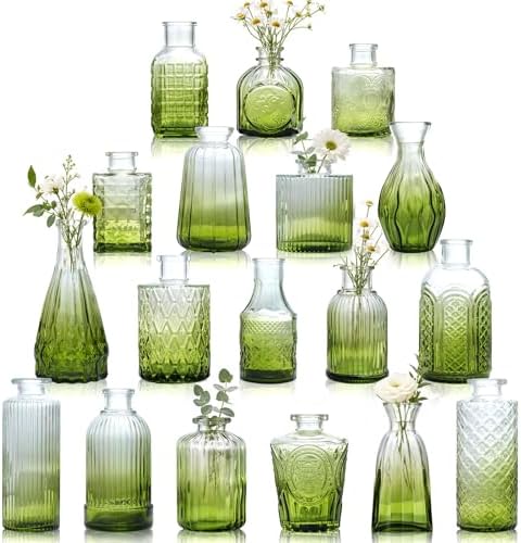 Petal Petite Small Green Glass Bud Vase Set of 18 for Wedding Centerpieces by PetalPetite