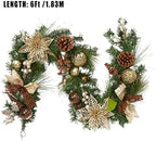 6ft Prelit Christmas Garland with 20 Lights, Xmas Fake Vines with Bows Christmas Balls Flowers Berries Greenery Christmas for Front Door Fireplace Mantel Porch Holiday Decorations - Image 4
