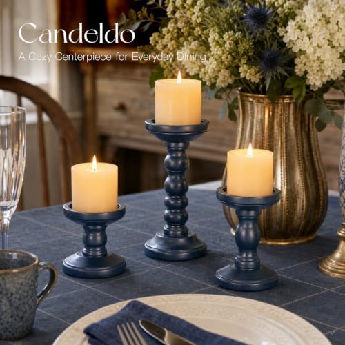 Candeldo Wood Candle Holder for Pillar, Navy Blue Coastal Decoration - Image 6