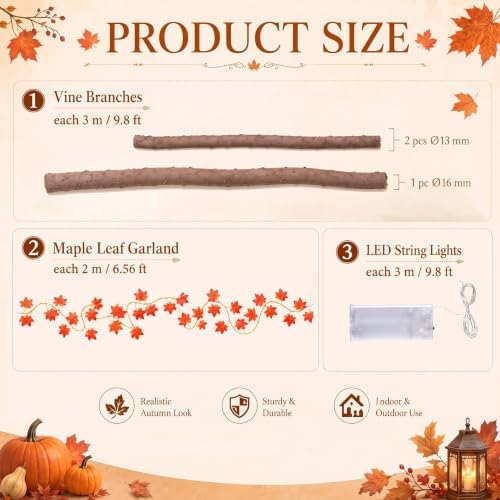 Bucherry 17 Pcs Fall Maple Leaves Garland 9.8ft Autumn Porch Door Ceiling - Image 4