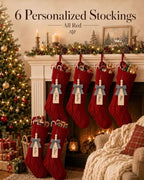 houscly 18 Inch Personalized Knitted Christmas Stockings, 6 Pack All Red - Image 2