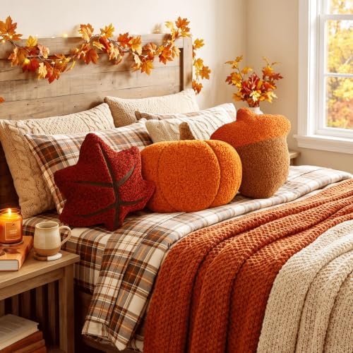 Amyhill 3 Pcs Fall Throw Pillows Maple Leaf Pumpkin Acorn Plush Stuffed 12" - Image 6