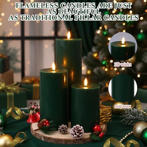 3 Pcs 6/8/12" Christmas Flameless LED Candles Battery Operated & Remote - Image 3