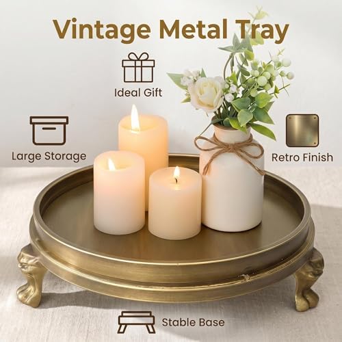 Vintage Brass Decorative Tray,11.8 Inch Round Tray with Claw Feet - Image 3