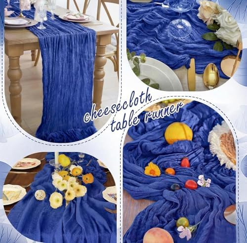 24 Pack Roal Blue Cheesecloth Table Runner 17"x108" Boho Gauze Fabric Table Runner Vintage Rustic Sheer Runners for Wedding Party Bridal Baby Shower Table Decorations - Image 4