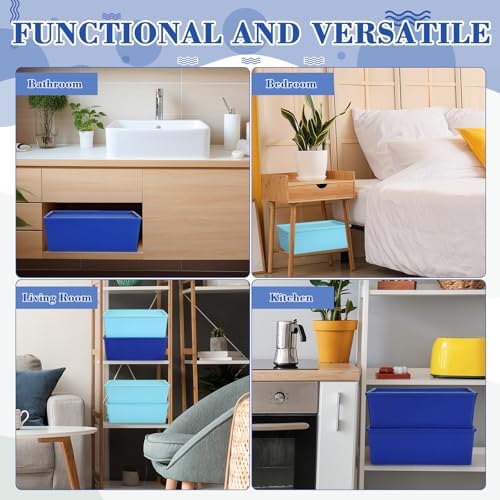 Menkxi 4 Pcs Storage Bins with Lids, Dark Blue, Light Blue, Large - Image 4