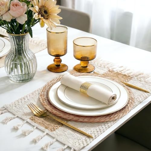 Placemats Set of 8 - Rattan Round Place Mats & 11.8” x 17” Cotton Braided Placemat for Dining Table Setting, Rustic Farmhouse Boho Wedding Decor, Wicker Woven Charger Dinner Plates, 16Pcs - Image 2