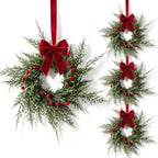 6 Pcs Small 4th of July Hanging Wreaths for Cabinets Patriotic Mini Candle Ring Wreath with Red White Blue Flowers (4, Dark Brown Bow Cedar Red Berries) by Unknown