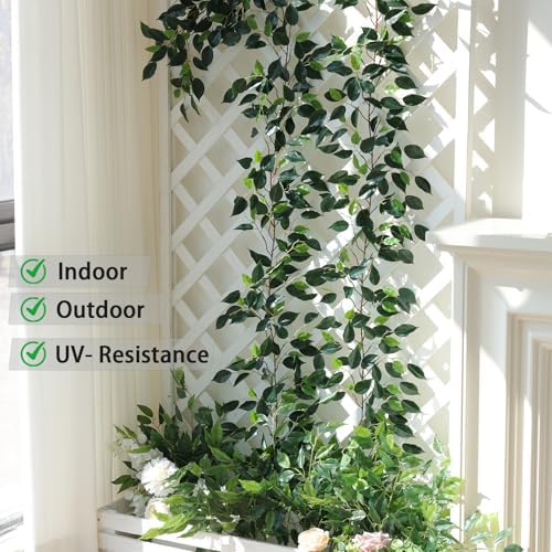 Mizii 3 Packs Artificial Vines Garland 78'' Fake Ficus Vine Greenery Garland Silk Green Leaves Decoration Faux Hanging Plants for Wedding Table Centerpieces Wall Room Decor (78in) - Image 5