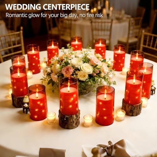 kakoya Flameless LED Candles with Timer 12 Pc Flickering Flameless Candles for Romantic Ambiance and Home Decoration Stable Acrylic Shell,with Embedded Star String，Battery Operated Candles(Red) - Image 2