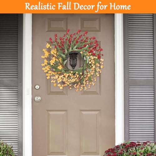 24 inch Fall Wreaths for Front Door Outside Autumn Wreath Fall Door Wreath Fall Decorations for Home Window Wall Porch Farmhouse Wedding Thanksgiving Harvest Halloween Outdoor Indoors Wall Home Decor - Image 2