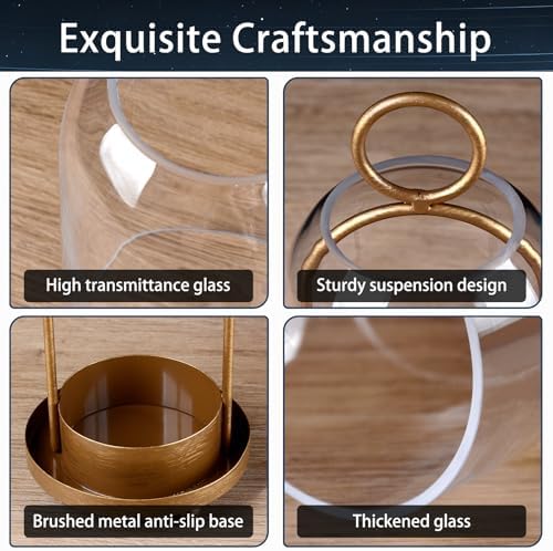 Metal Candle Holder,Hurricane Glass Candle Holders,Brass Base Dome Glass - Image 3