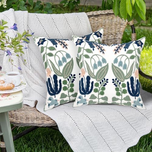 Alysheer Floral Embroidered Throw Pillow Cover 20"x 20" Set of 2 Blue Green - Image 3
