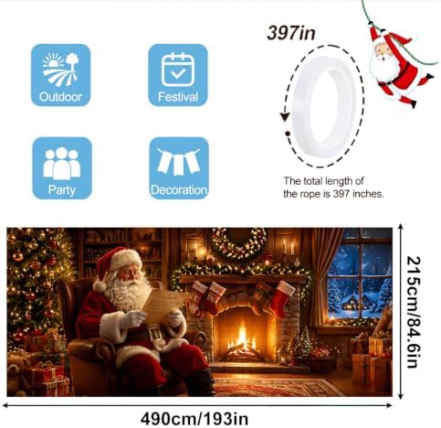 Cozy Christmas Santa Garage Door Banner Mural - Classic Santa Claus Reading Letter by Fireplace Backdrop - Large 7x16ft Winter Holiday Outdoor Wall Decor - DurableFabric Cover for Home Xmas Party - Image 2