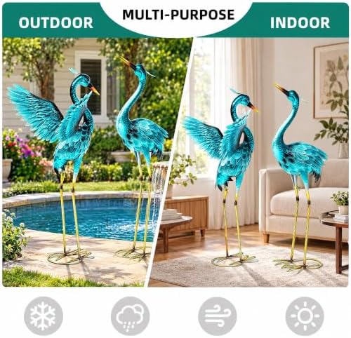 37" Blue Heron Statue Outdoor Decor, Large Metal Cranes for Garden - Image 4