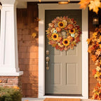 28" Large Artificial Maple Leaves Fall Wreath for Front Door(Orange-Yellow) - Image 3