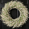 26 Inch Spring Wreaths for Front Door, Large Artificial Forsythia Flowers Wreath, Spring Summer Floral Wreath All Season for Home, Wall, Window, Porch, Wedding, Farmhouse Decor (White) by Bibelot