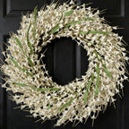 26 Inch Spring Wreaths for Front Door, Large Artificial Forsythia Flowers Wreath, Spring Summer Floral Wreath All Season for Home, Wall, Window, Porch, Wedding, Farmhouse Decor (White) by Bibelot