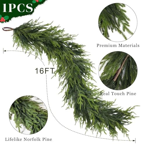 Artificial Christmas Norfolk Pine Garland for Stairs Decor (16 FT,1 PCS) - Image 5