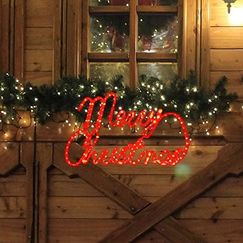 LAMPHOME Large 24"x13.5" 180 LED Merry Christmas Neon Motif Super-Bright Red LEDs Outdoor Christmas Decoration with UL Standard Adaptor Waterproof for Outdoor Home Party Wall Hanging Holiday - Image 5