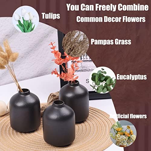 6 Pack Boho Vases, Modern Black Ceramic Bud Vases for Home Decor, Dry Flowers Centerpieces in Bulk, Mini Flower Vases for Wedding Decor - Image 3