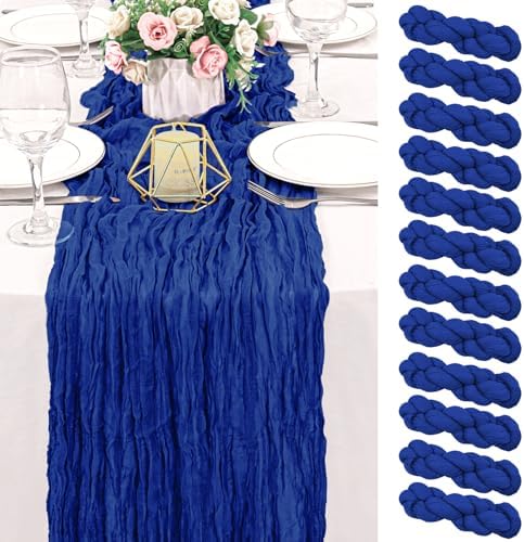 12 Pack 120 Inch Royal Blue Cheesecloth Table Runner Boho Rustic Gauze Sheer Romantic 10 FT Long Cheese Cloth Table Runner for Bridal Baby Shower Wedding Party Birthday Holiday Home Easter Decor by HAISIWLKJ