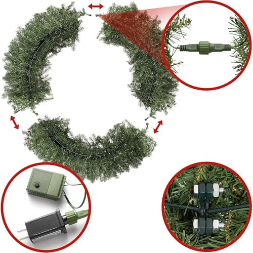 Casafield 60" Pre-Lit Fir Artificial Christmas Wreath Holiday Décor, 300 LED Lights, 1140 PVC Tips for Front Door, Window, or Mantel - Image 3