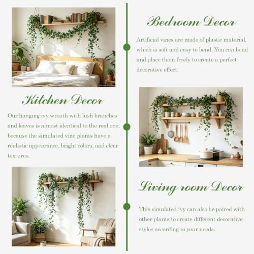 ucky Fake Vines, Eucalyptu Vines Garland, Ivy Vines, Green Artificial Wall Decor Hanging, Wedding Decoration，Flower Bouquet Decoration (4, Eucalyptus & Ivy Vine) - Image 4