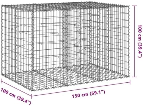 vidaXL Gabion Basket with Cover 59.1"x39.4"x39.4" Galvanized Iron - Image 3