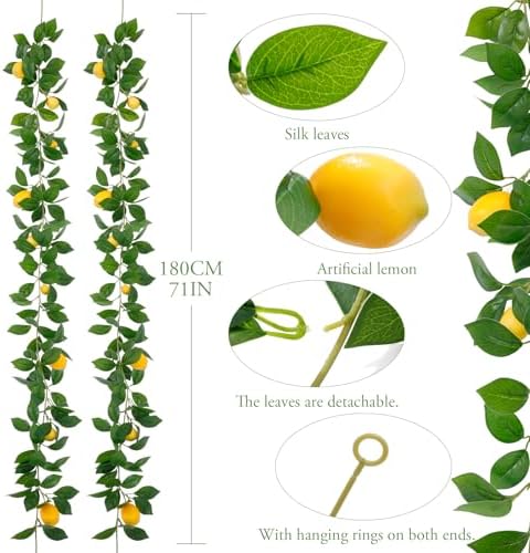 4Pcs Artificial Lemon Garland with Fruits, 24FT Fake Yellow Lemon Vines - Image 4