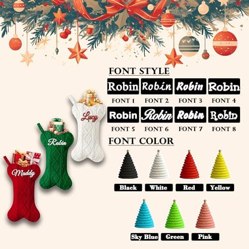 Personalized Dog Christmas Stockings 4 Pack, Custom Name Knitted Christmas Stockings, 16.9” Large Xmas Stocking for Dogs Cats Pets, Bone Shape Fireplace Hanging Holiday Xmas Party Decoration - Image 3