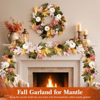 6FT Lighted Handcrafted Fall Garland, 30 LED Lights & 8-Mode Auto Timer - Image 2