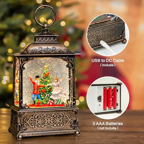 Christmas Snow Globes Lantern with The Nutcracker Music, Nutcracker Snow Globe with Swirling Glitter Effects, USB/Battery Powered with 6-Hour Timer, Christmas Decorations - Image 2