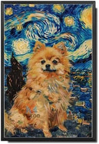 Metal Sign Tin Sign Vintage Wall Art Pomeranian Starry Night Pomeranian Fluffy Pomeranian in A Night Sky for Home Cabin and Seasonal Displays Rustproof Aluminum 12×16 Inches with Metal Frame by YmyooForTinSign