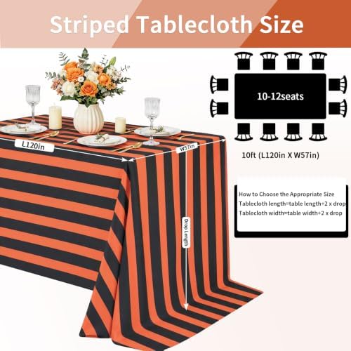 Fanqisi 2Pack Striped Tablecloth 57x120 Inch Black and Orange Tablecloth - Image 2