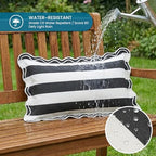 Black and White Striped Scalloped Outdoor Lumbar Pillow Covers 12x20 - Image 2