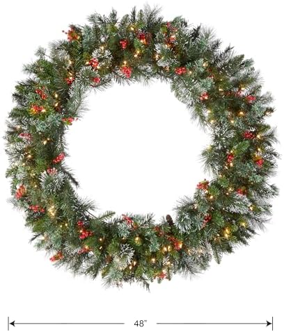 National Tree Company 48in Pre-Lit Wintry Pine Artificial Christmas Wreath - Image 5