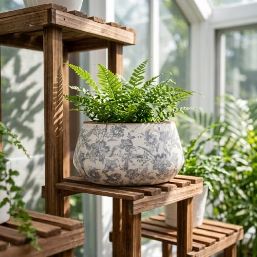 Ceramic Planter Pot, Grey Flower Pot with Drainage Hole, 10in - Image 5