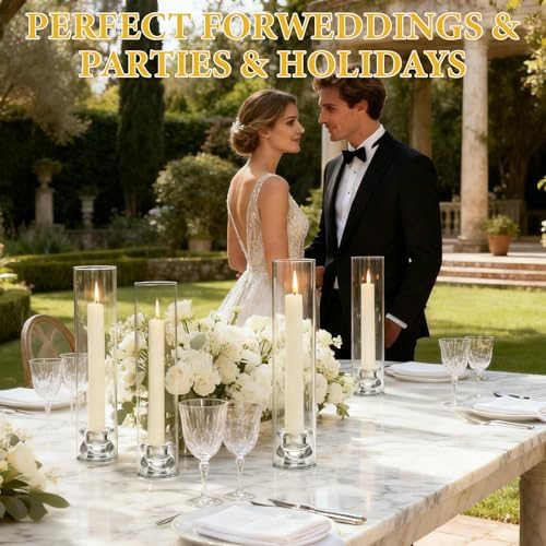 32 Set Clear Glass Hurricane Candle Holders, 12.5" Open Ended Bottomless Windproof Cylinder & 2.1" Taper Candlestick Holders for Wedding Party Home Hotel Decor - Image 6
