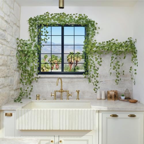 CQURE 48 Pcs 336Ft Artificial Ivy Fake Vines,Ivy Garland Greenery Garland Fake Hanging Plants Vines Green Leaves for Bedroom Wedding Garden Wall Room Decor - Image 6