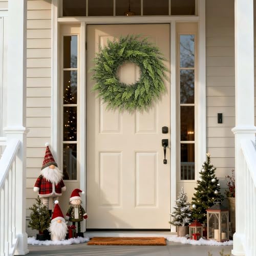 24" Lifelike Touch Artificial Christmas Cedar Wreath for Front Door Decor - Image 4