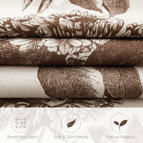 Foindtower Set of 2 Linen Floral Throw Pillow Covers Neutral Vintage Print Decorative Cushion Covers Farmhouse Boho Home Decor for Sofa Chair Couch Bedroom Living Room,18×18 Inch,Dark Brown - Image 2