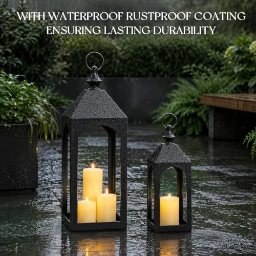 17" & 11" Black Metal Outdoor Floor Lantern（No Candles Included） - Image 4