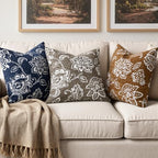 Set of 2 Chenille Floral Pillow Covers 20x20 Inch Taupe Grey - Image 2