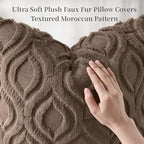 decorUhome Faux Fur Plush Soft Brown Throw Pillow Covers 26x26 Set of 2 - Image 6
