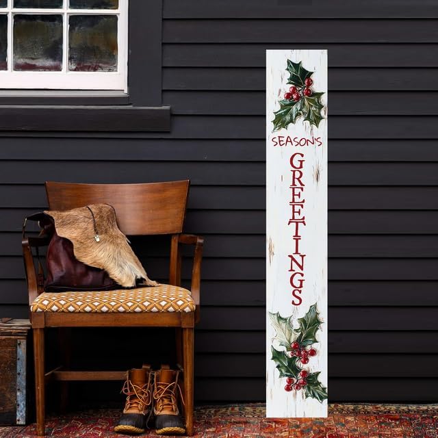 Season's Greetings Porch Board Welcome Sign for Front Door Porch Deck Patio or Wall - Indoor Outdoor Decorative Christmas Holiday Farmhouse Rustic Vertical Porch Decor - Image 4